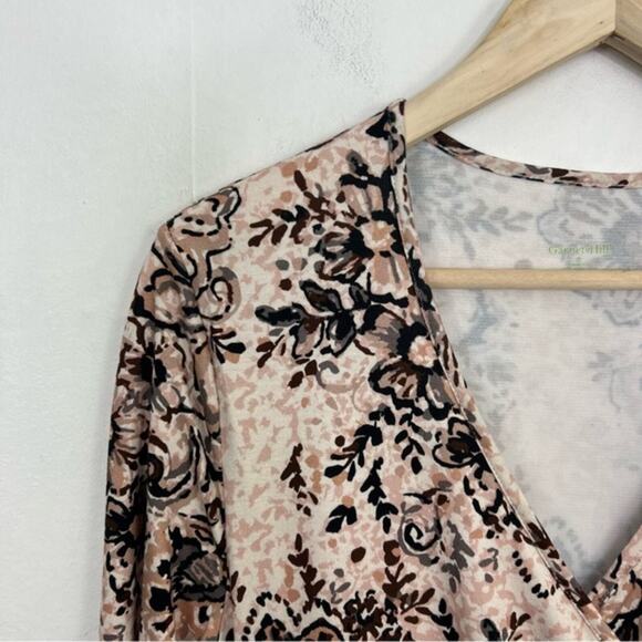 Garnet Hill Faux Wrap Knit Surplice Floral Brianna Dress Midi size Medium - Picture 6 of 15